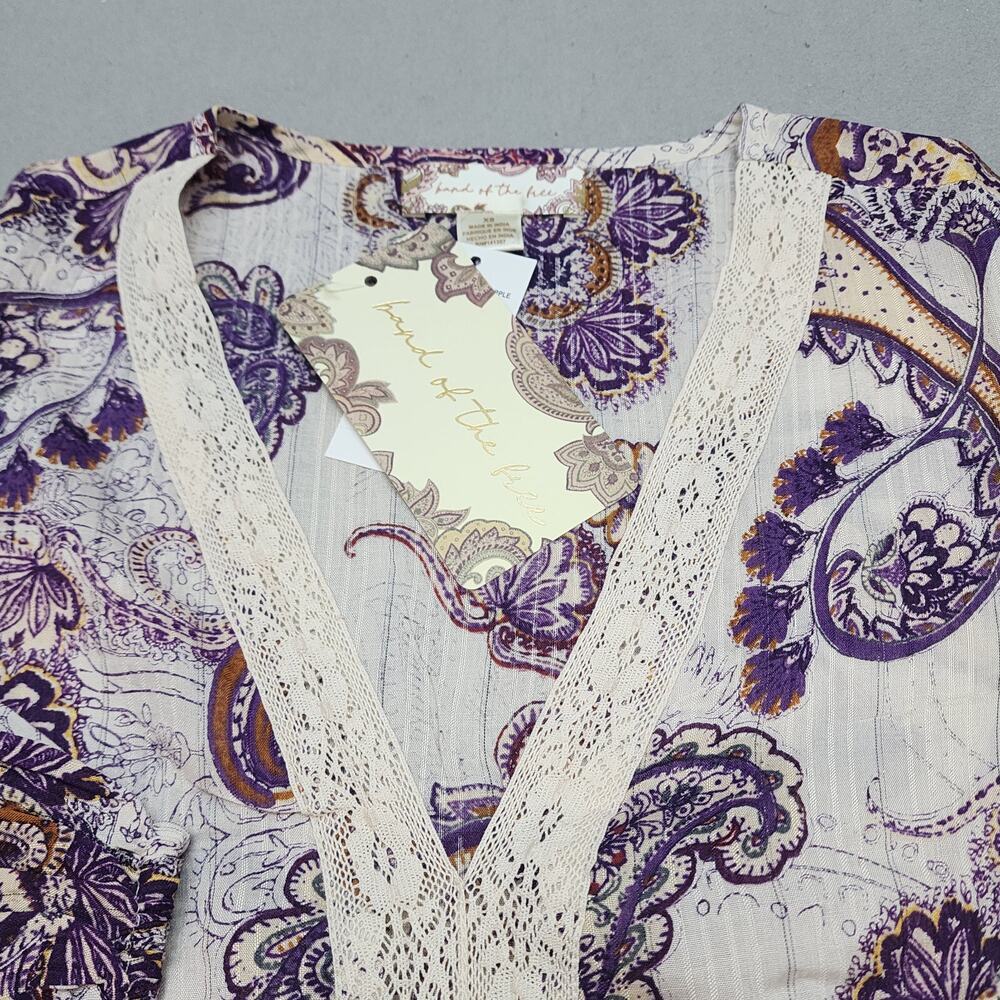 Band of the Free Mirabelle Cream Purple Paisley Lace Crop Top Sz XS NWT - Picture 5 of 7